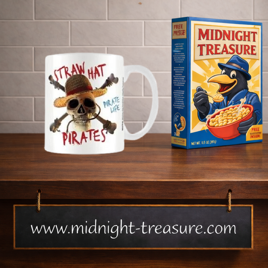 Mug ONE PIECE Netflix 315 ml avec emblème des Pirates du Chapeau de Paille, crâne portant le chapeau de Luffy, os croisés et inscriptions Straw Hat Pirates et Pirate Life.