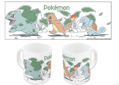 Mug Pokémon – Chill – 325 ml – Stor. Mug en céramique blanche décoré de Bulbizarre, Salamèche et Carapuce dans un style minimaliste et doux.