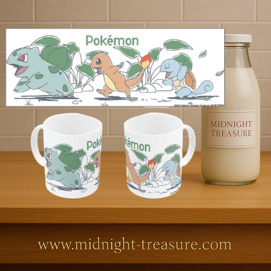Mug Pokémon – Chill – 325 ml – Stor. Mug en céramique blanche décoré de Bulbizarre, Salamèche et Carapuce dans un style minimaliste et doux.