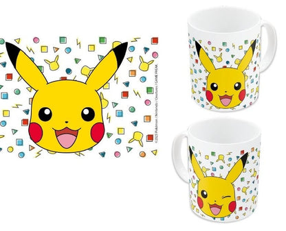 Mug Pokémon – Pikachu Confetti – 325 ml – Céramique. Mug blanc orné des visages expressifs de Pikachu et de motifs confettis colorés. Parfait pour les fans de la licence Pokémon à la recherche d’un accessoire mignon et pratique.