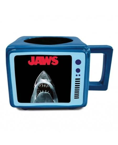 Mug rétro TV thermoréactif – Les Dents de la Mer (Jaws) – 500 ml – Officiel. Mug en céramique en forme de télé rétro, avec effet thermoréactif révélant le requin culte. Un must-have pour les fans de Spielberg et cinéma d’horreur.