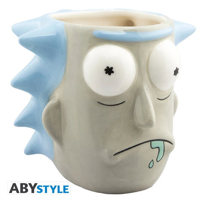 Mug Rick & Morty – Rick Sanchez – 500 ml. Mug 3D en forme de tête de Rick avec cheveux bleus en relief et goutte de bave iconiqu
