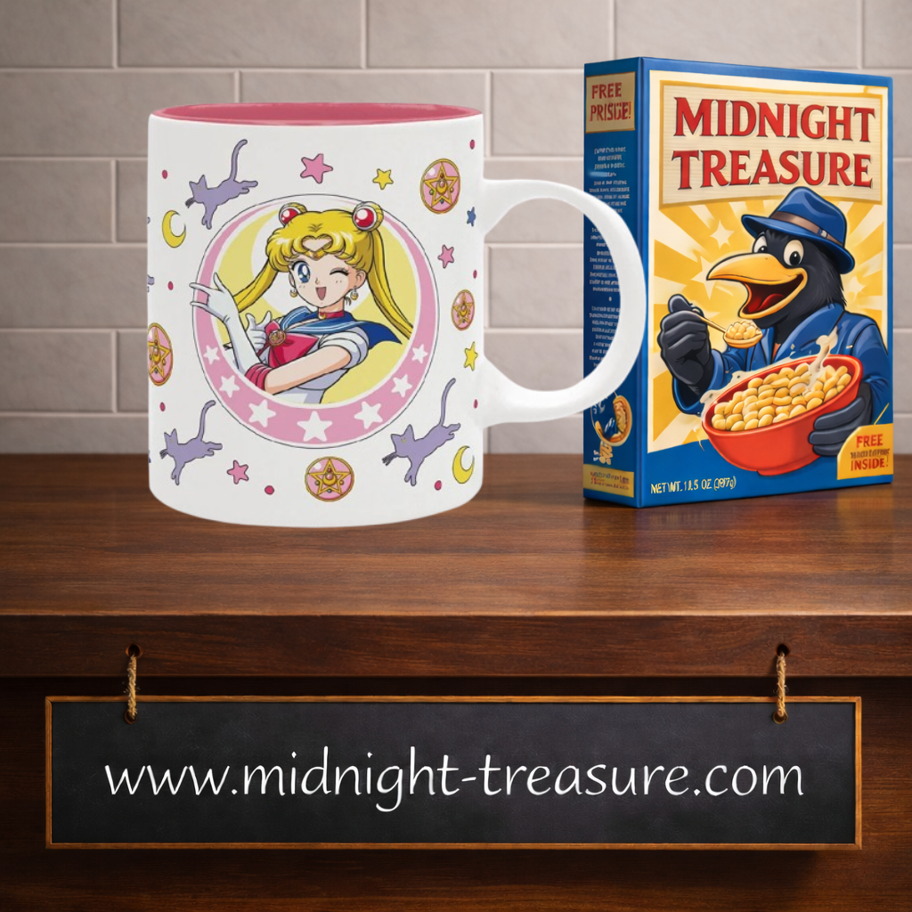 Mug Sailor Moon & Luna 320 ml en céramique avec intérieur rose, illustrations de Sailor Moon et Luna entourées d'étoiles, croissants de lune et symboles magiques.