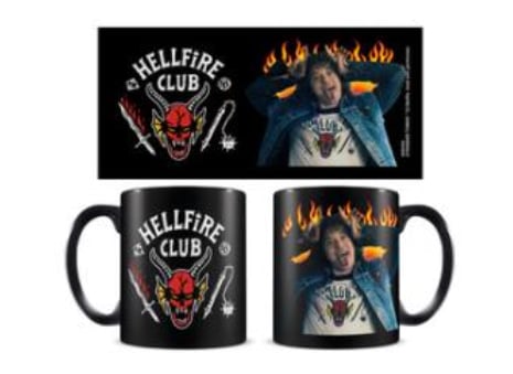 Mug Stranger Things – Hellfire Club – 315 ml. Mug noir avec logo Hellfire Club et Eddie Munson entouré de flammes.