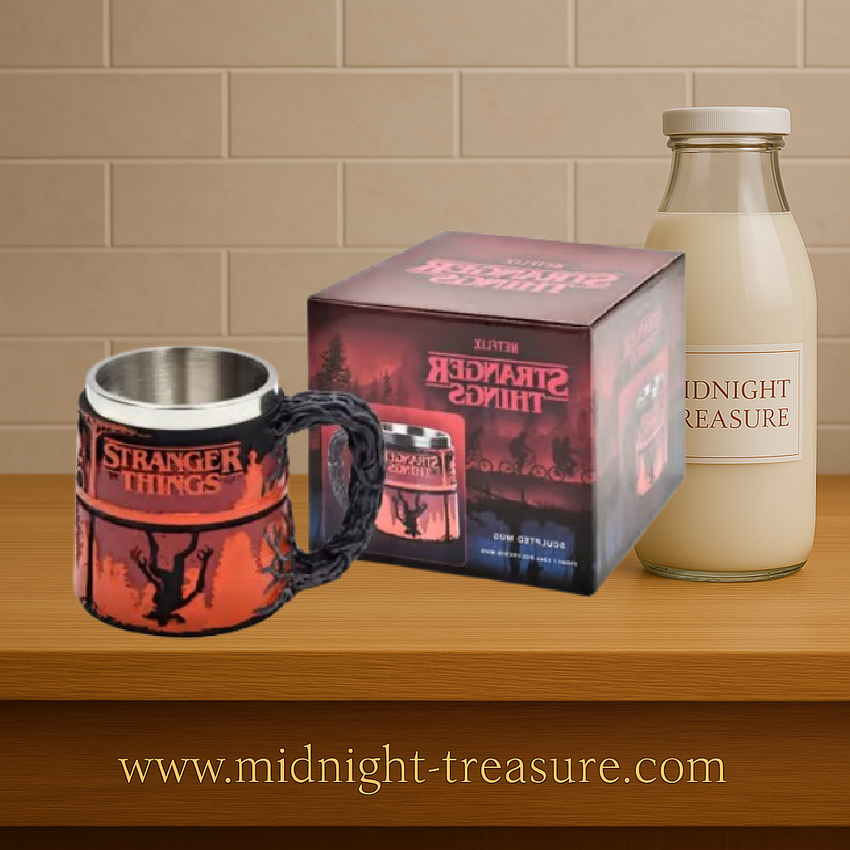 Mug Stranger Things – The Upside Down – 350 ml. Mug en polyrésine avec intérieur en acier inoxydable représentant Mike, Eleven et le Demogorgon, design 3D officiel.