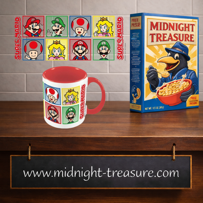 Mug Super Mario avec Mario Luigi Peach et Toad interieur rouge en ceramique 315 ml design colore Nintendo.