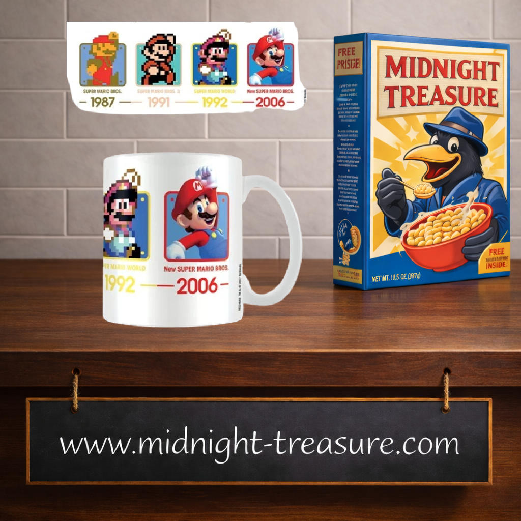 Mug Nintendo Super Mario Dates 300 ml tasse en céramique représentant l’évolution de Mario du rétro pixel art aux jeux modernes.