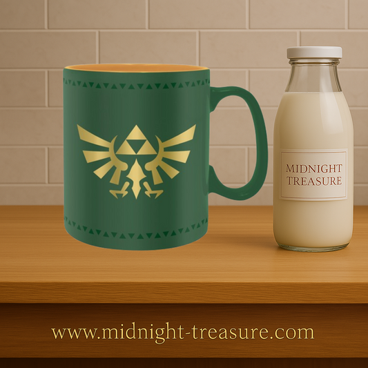 Mug The Legend of Zelda – Insigne d’Hyrule – 460 ml – ABYstyle. Mug en céramique vert et or, orné de la Triforce dorée, symbole mythique du royaume d’Hyrule.