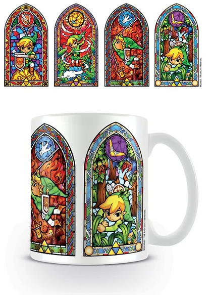 Mug The Legend of Zelda – Stained Glass – 300 ml – Officiel. Design vitrail coloré représentant Link dans différentes poses héroïques. Un mug collector parfait pour les fans de Zelda et de Nintendo.

