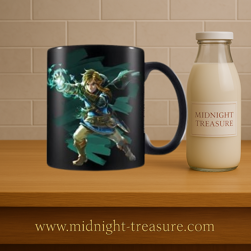 Mug The Legend of Zelda: Tears of the Kingdom – Sacred Power – 315 ml – Officiel. Mug noir en céramique avec illustration de Link utilisant ses pouvoirs. Parfait pour les fans de Zelda et de Nintendo.