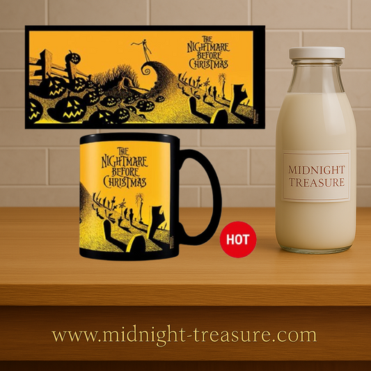 Mug thermoréactif L’Étrange Noël de monsieur Jack 325 ml en céramique. Mug à effet thermique révélant la scène culte du cimetière et de la colline en spirale avec Jack Skellington.