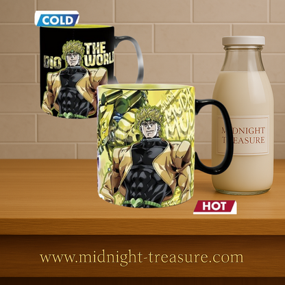 Mug thermoréactif JoJo’s Bizarre Adventure – Jotaro vs Dio – 460 ml – ABYstyle. Mug en céramique changeant d’apparence à la chaleur. Le duel emblématique entre Jotaro Kujo et Dio Brando.