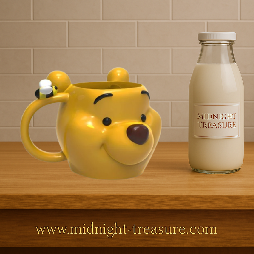 Mug Winnie l’Ourson 3D – 350 ml. Tasse en céramique représentant la tête de Winnie avec une abeille en relief sur l’anse.