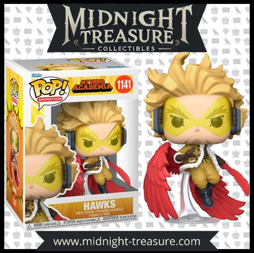 Funko Pop! Hawks (1141) – My Hero Academia – Figurine en vinyle sous licence officielle, représentant Hawks avec ses ailes rouges et son regard perçant, prêt à fondre sur l'ennemi.