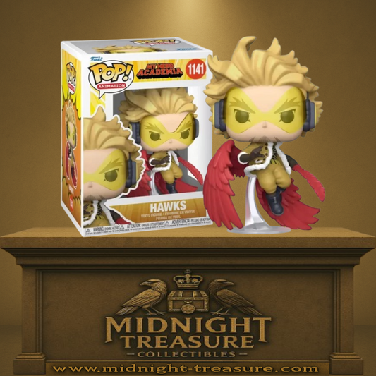 Funko Pop! Hawks (1141) – My Hero Academia – Figurine en vinyle sous licence officielle, représentant Hawks avec ses ailes rouges et son regard perçant, prêt à fondre sur l'ennemi.