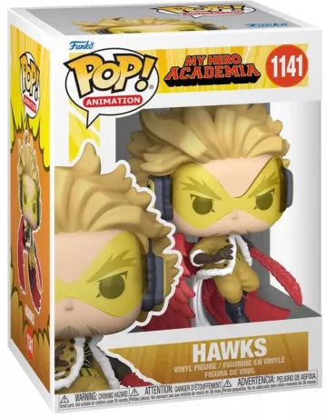 Funko Pop! Hawks (1141) – My Hero Academia – Figurine en vinyle sous licence officielle, représentant Hawks avec ses ailes rouges et son regard perçant, prêt à fondre sur l'ennemi.