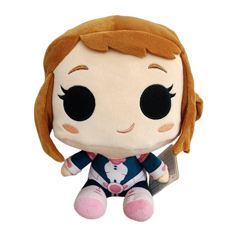 "Peluche Funko de Ochaco Uraraka (18 cm) – Produit officiel My Hero Academia, en boîte vitrine. Représente le personnage en tenue de héros avec un design fidèle et une matière ultra-douce."