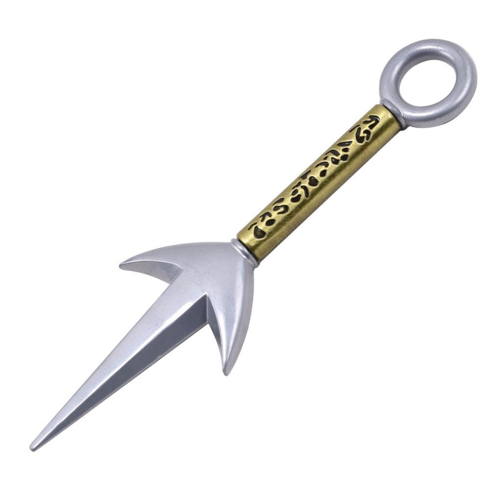 "Kunai ornemental inspiré de Minato Namikaze – Naruto. Réplique en acier inoxydable, gravée avec des inscriptions fidèles, 22 cm. Idéal pour collection ou cosplay."