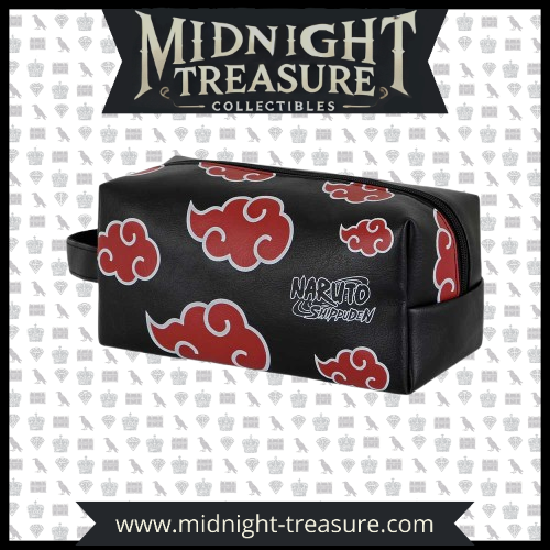 Trousse de toilette Naruto - Akatsuki, format 27 cm x 13 cm x 13 cm, avec motif nuages rouges emblématiques sur fond noir. Un accessoire stylé et pratique pour les fans de Naruto Shippuden