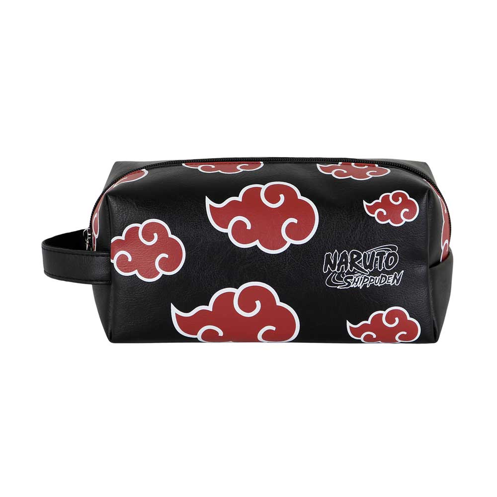 Trousse de toilette Naruto - Akatsuki, format 27 cm x 13 cm x 13 cm, avec motif nuages rouges emblématiques sur fond noir. Un accessoire stylé et pratique pour les fans de Naruto Shippuden