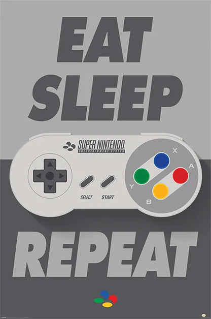 🎮🕹️ Nintendo – Super Nintendo – Eat Sleep Repeat – Maxi poster 91,5 x 31 cm 🕹️🎮