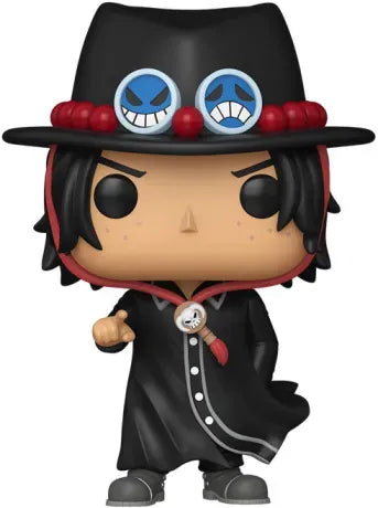 Funko Pop! One Piece – Portgas D. Ace (N°2130). Figurine détaillée d’Ace en tenue noire avec chapeau iconique de l’arc Egghead.