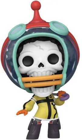 Funko Pop! One Piece – Brook Egghead (N°2147). Brook en tenue futuriste Egghead, casque coloré et donut en main. Figurine dynamique et détaillée parfaite pour les fans de One Piece.