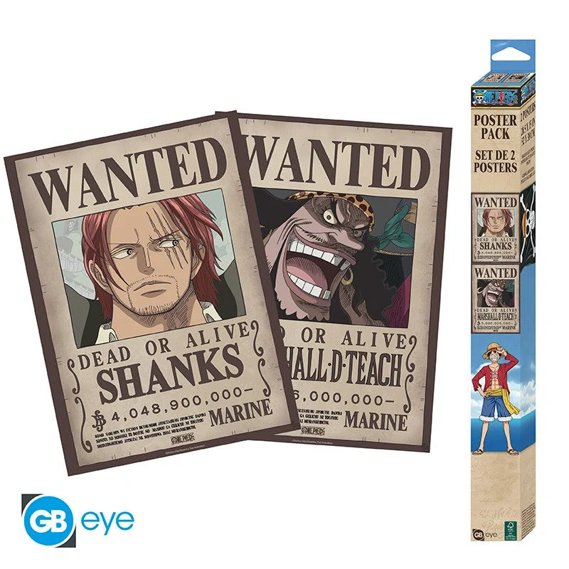 🏴‍☠️🔥 One Piece – Wanted Shanks & Barbe Noire – Set de 2 posters 52 x 38 cm 🔥🏴‍☠️