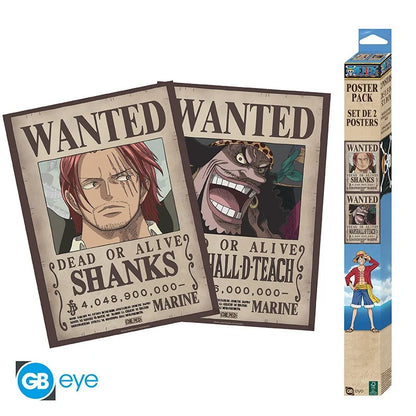 🏴‍☠️🔥 One Piece – Wanted Shanks & Barbe Noire – Set de 2 posters 52 x 38 cm 🔥🏴‍☠️