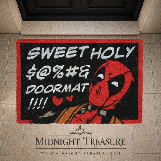 Paillasson Deadpool Sweet Holy Doormat Marvel de 60 x 40 cm par Grupo Erik. Modèle officiel en fibres de coco avec base PVC antidérapante représentant Deadpool et son humour décalé. Un accessoire idéal pour les fans de Marvel et de pop culture.
