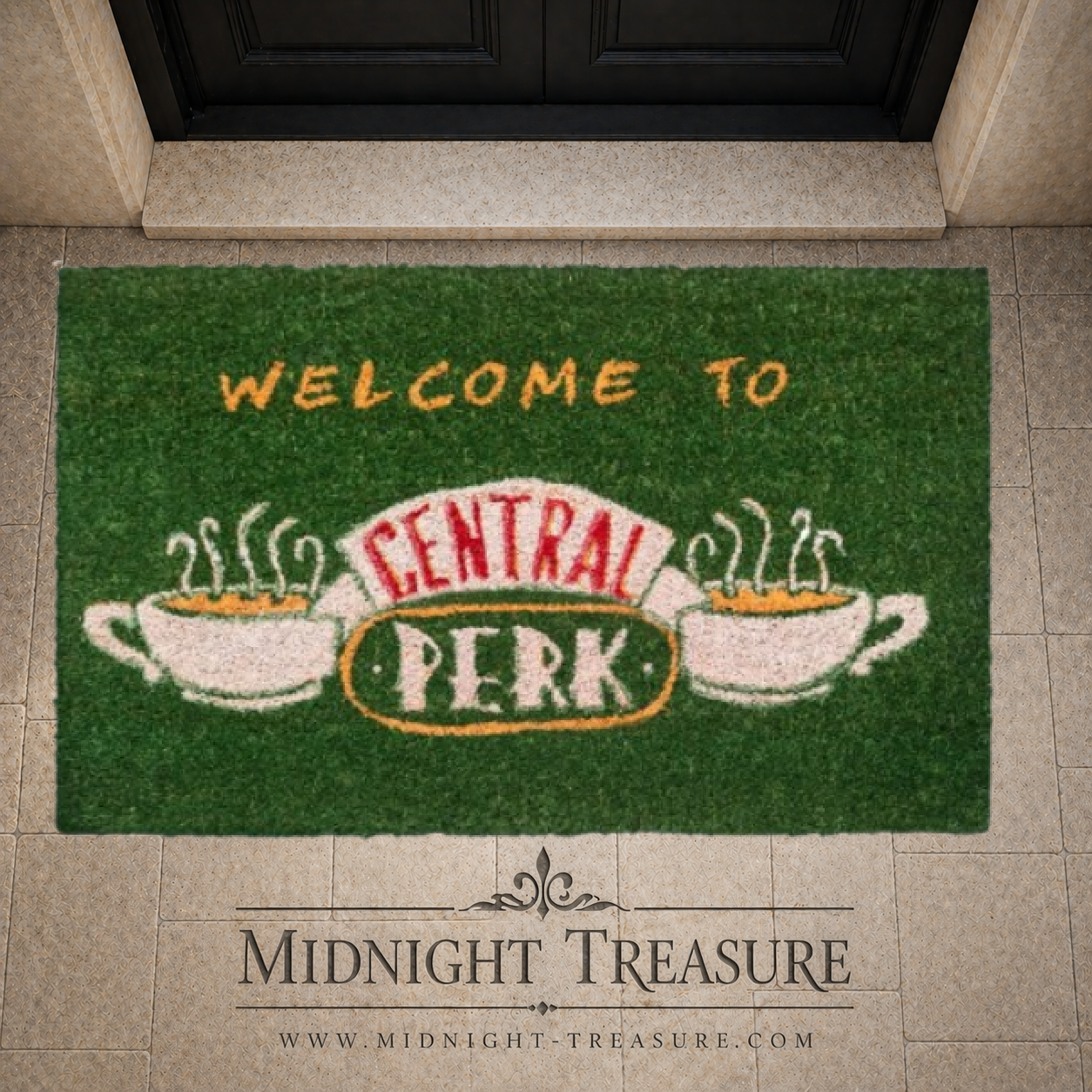Paillasson Friends – Central Perk (43x63 cm), en fibre de coco avec base en PVC antidérapant. Produit officiel inspiré du café mythique de la série.