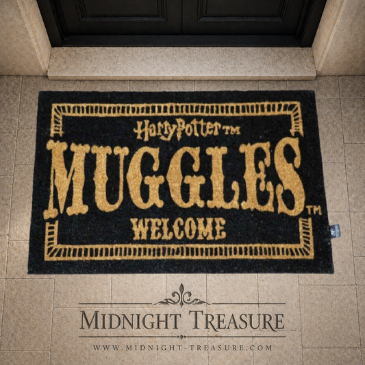 Paillasson Harry Potter Muggles Welcome en fibre de coco 60x40 cm avec base antidérapante.