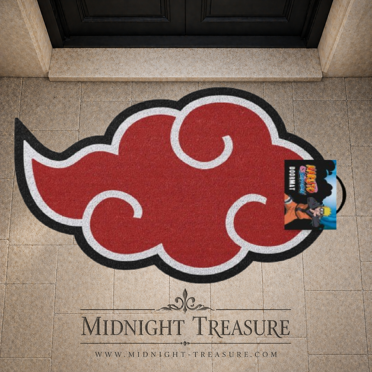 Paillasson Naruto Shippuden – Akatsuki – motif nuage rouge. Fabriqué en fibre de coco avec base antidérapante en PVC. Accessoire geek idéal pour décorer sa maison.