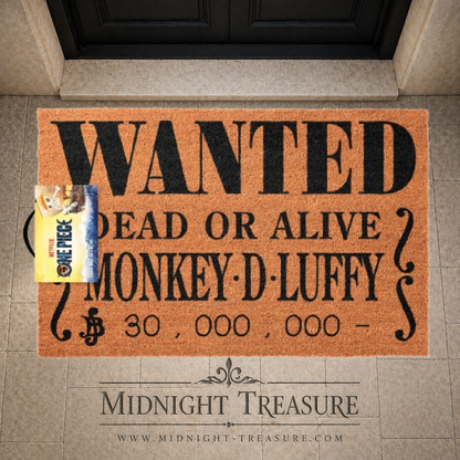 Paillasson One Piece Netflix Wanted Monkey D. Luffy 60 x 40 cm inspiré de l'avis de recherche du pirate avec prime de 30 000 000 berrys.