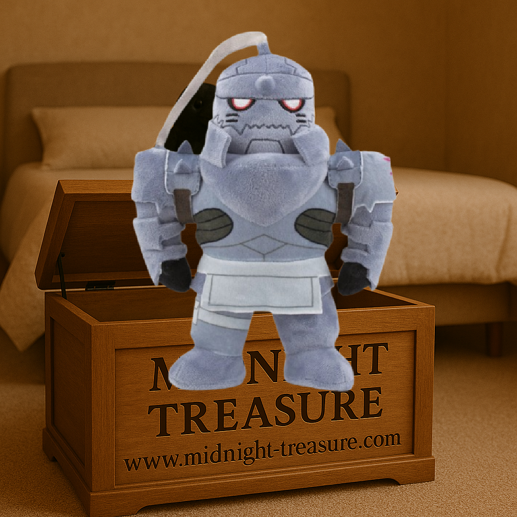 Peluche officielle Alphonse Elric de Fullmetal Alchemist mesurant 27 cm. Reproduction fidèle de l'armure légendaire du personnage en polyester doux avec finitions détaillées. Un incontournable pour les collectionneurs et fans du célèbre manga.