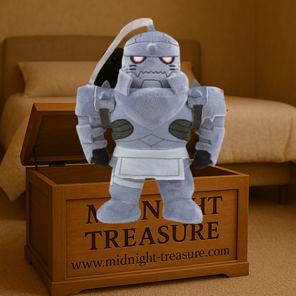 Peluche officielle Alphonse Elric de Fullmetal Alchemist mesurant 27 cm. Reproduction fidèle de l'armure légendaire du personnage en polyester doux avec finitions détaillées. Un incontournable pour les collectionneurs et fans du célèbre manga.