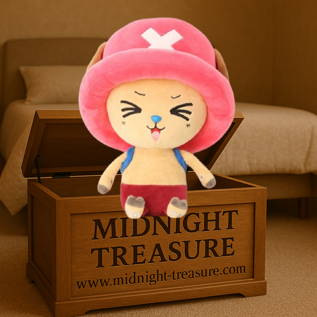 Peluche Tony Tony Chopper One Piece avec yeux fermés et chapeau rose, modèle officiel de 25 cm ultra doux.