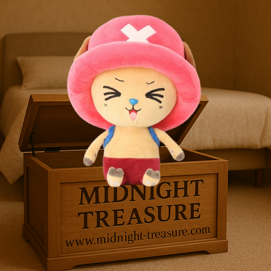 Peluche Tony Tony Chopper One Piece avec yeux fermés et chapeau rose, modèle officiel de 25 cm ultra doux.