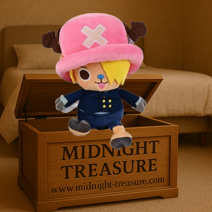 Peluche Chopper déguisé en Sanji – One Piece – 20 cm. Peluche officielle combinant deux personnages cultes de l’équipage du Chapeau de Paille. Parfaite pour les fans de manga et d’anime.