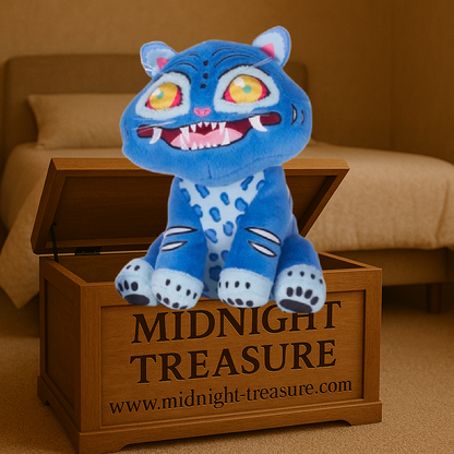 Peluche officielle Derpy K-Pop Demon Hunters de 20 cm. Créature bleue aux grands yeux colorés, crocs apparents et tissu ultra-doux. Une peluche de collection fidèle au personnage, idéale pour les fans de la licence.