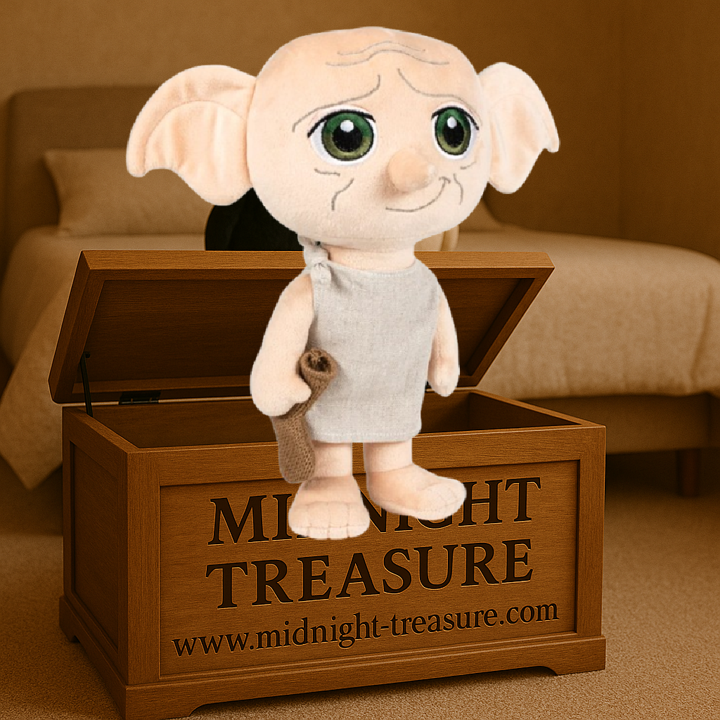 Peluche Dobby Harry Potter 30 cm tenant une chaussette, représentation fidèle de l’elfe de maison de la saga.