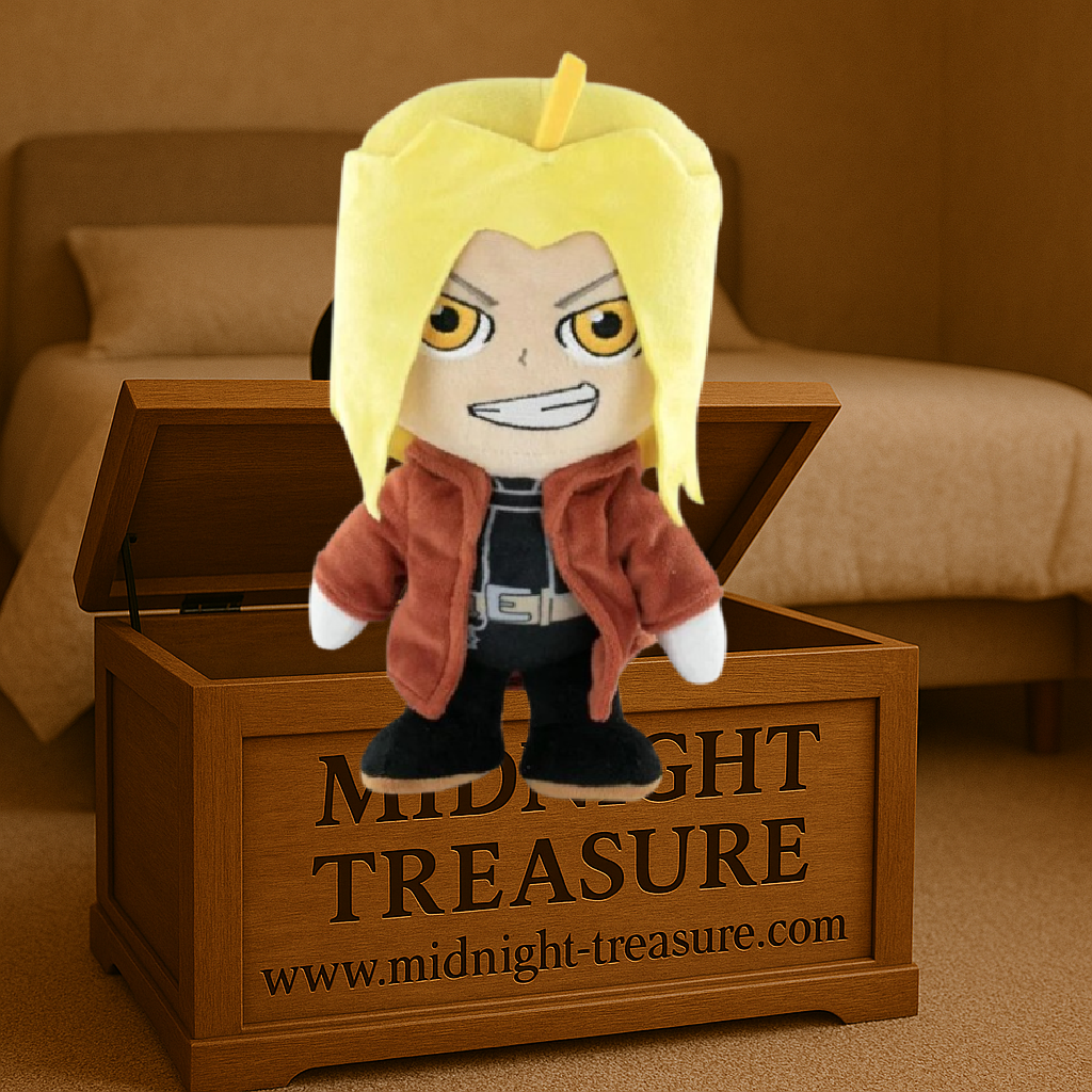 Peluche officielle Edward Elric de Fullmetal Alchemist mesurant 25 cm. Reproduction fidèle du célèbre Alchimiste d'Acier avec sa tenue iconique, ses cheveux blonds et ses détails brodés de qualité. Une pièce incontournable pour les fans de manga et d'anime.
