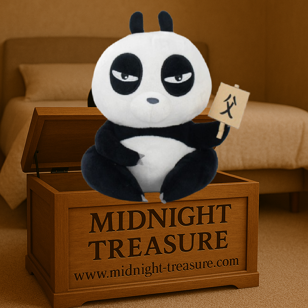 Peluche Genma Saotome panda Ranma ½ sitting 21 cm tenant un panneau, produit officiel manga et anime.