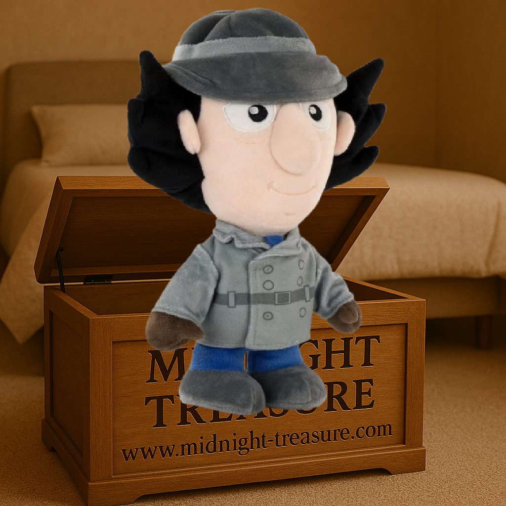 Peluche Inspecteur Gadget 30 cm en polyester avec tenue iconique et chapeau.