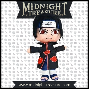 "Peluche Itachi Uchiha – Akatsuki – Naruto Shippuden. Itachi dans sa tenue iconique de l'Akatsuki, affichant un regard intense et déterminé. Un incontournable pour tous les fans de Naruto Shippuden !"

