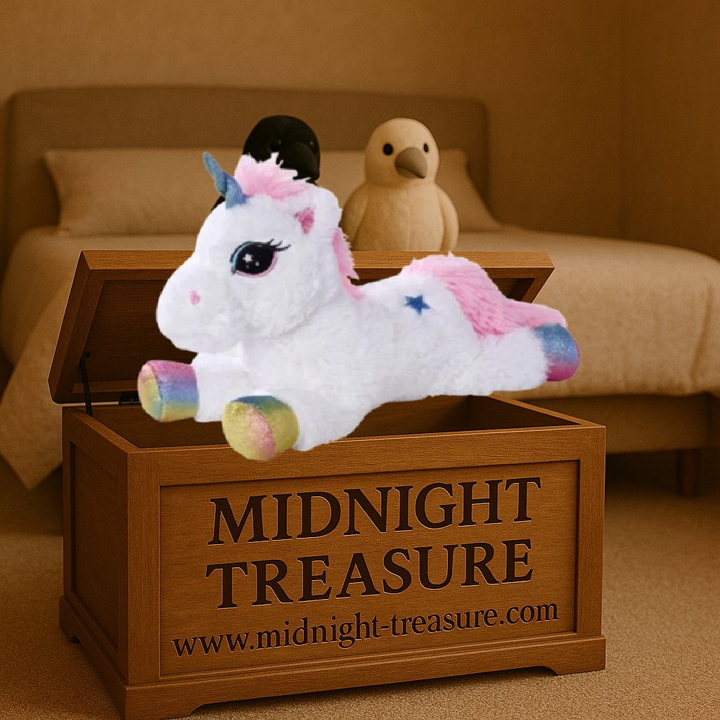 Peluche kawaii licorne – 40 cm. Peluche blanche douce avec crinière rose, corne brillante et sabots arc-en-ciel, idéale pour câlins et décoration.