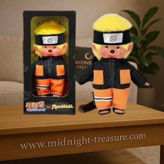 Peluche Monchhichi Naruto Uzumaki – 20 cm. Crossover officiel entre Monchhichi et Naruto Shippuden. Une peluche unique en tenue de ninja avec boîte collector.