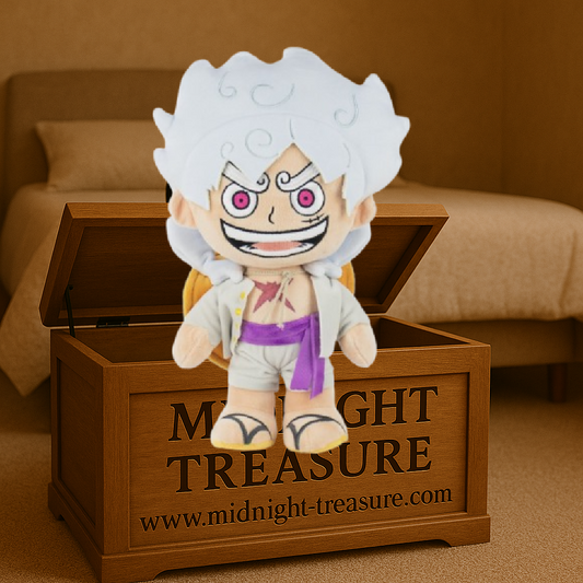 Peluche One Piece – Monkey D. Luffy Gear 5 – Édition spéciale limitée – 34 cm. Design fidèle à l’anime avec finitions soignées. Produit officiel Barrado.