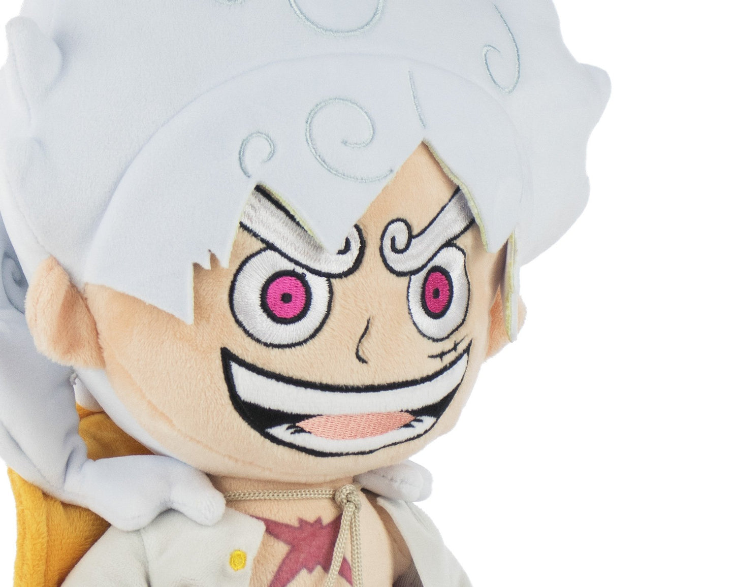 Peluche One Piece – Monkey D. Luffy Gear 5 – Édition spéciale limitée – 34 cm. Design fidèle à l’anime avec finitions soignées. Produit officiel Barrado.