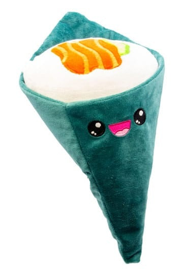 Peluche Plushi – Temaki saumon – 20 cm. Peluche kawaii en forme de sushi temaki avec visage brodé. Un compagnon moelleux et original pour les fans de douceur et de culture japonaise.